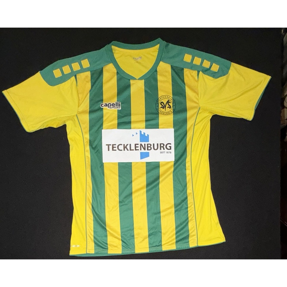 Straelen Home Jersey Capelli Sport Yellow Green Striped Shirt Mens Size Large